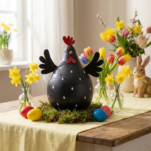 Deko Huhn Schwarz Holzdeko Henne Osterdeko Holz H13cm | Floristik21.de