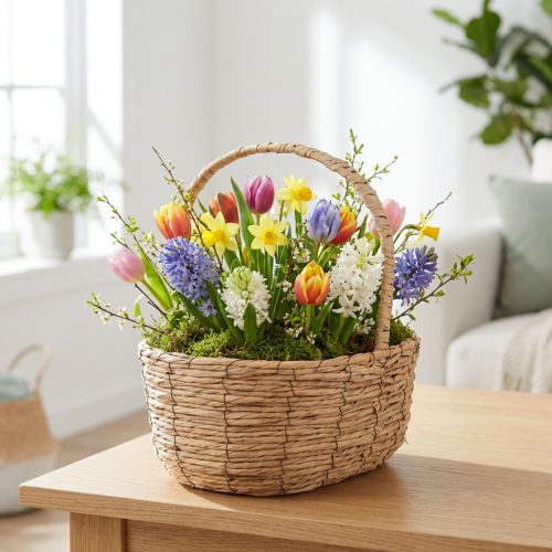 Korb mit Henkel Pflanzkorb Präsentkorb künstlich 31×23×36cm | Floristik21.de