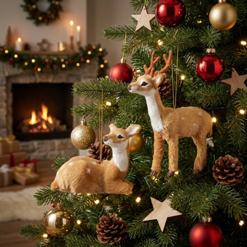 Weihnachtsdekoration Reh-Anhänger Set 2-teilig, Winterzauber für Baum und Fenster, festlich und natürlich | Floristik21.de
