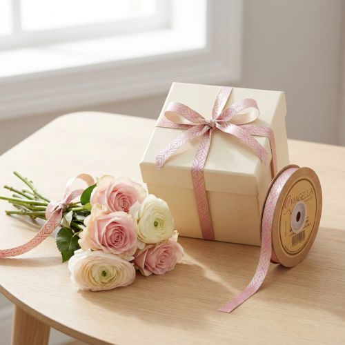 Artikel Hochwertiges Seidenband Blätter Beige Pink 10mm 20m für Dekoration und Geschenkverpackung