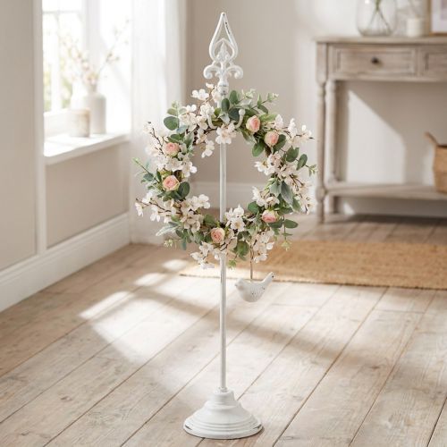 Kranzhalter Shabby Chic Weiß Kranzständer Metall 4 Haken H76cm | Floristik21.de