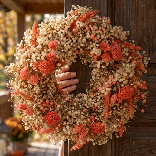 Deko Kranz Trockenblumen Orange Creme Ø25cm – stilvolle Boho Dekoration für Tür und Wand | Floristik21.de