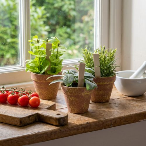 Artikel Kunststoff Kräutertopf mit künstlichen Kräutern Ø 14 cm x H 15 cm für Innenbereich und geschützten Außenbereich, 3er Set