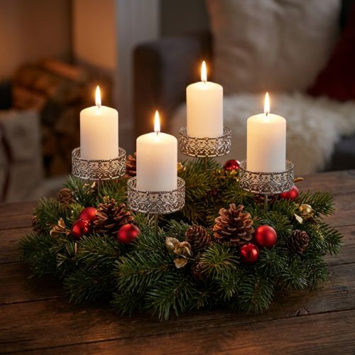 Florale Kerzenhalter zum Stecken Silbern Ø7,4cm H12,5cm Antik-Optik 4 St | Floristik21.de