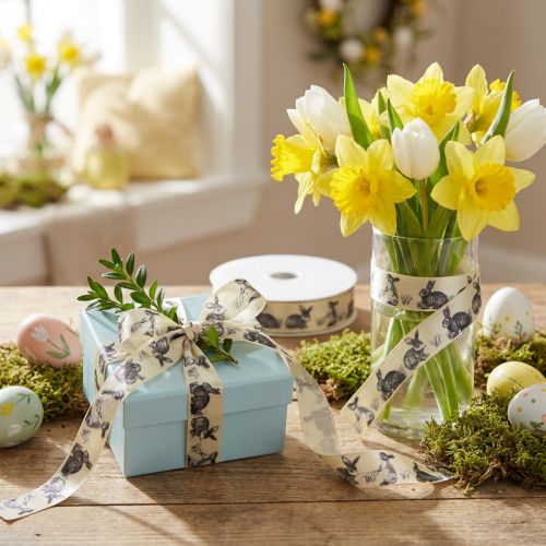 Geschenkband Ostern Seidenband Osterhasen 25mm 18m | Floristik21.de