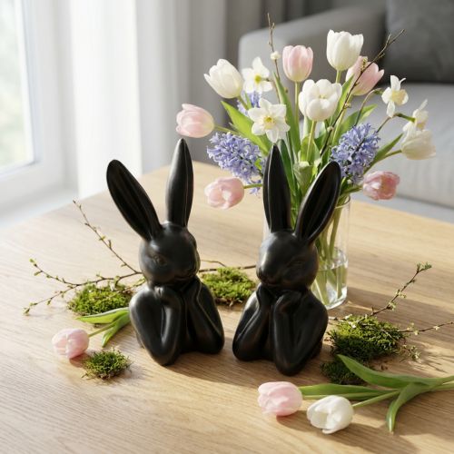 Hase denkend Hasenbüste Schwarz 7×6×15cm 2St | Floristik21.de