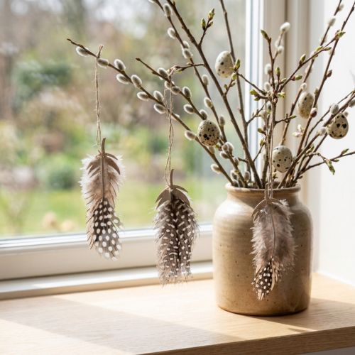 Deko Federn Anhänger Holz Naturfeder 9,5/10cm 9 St | Floristik21.de