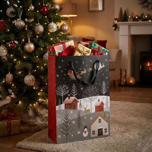 Geschenktüte Papiertasche Weihnachtsdorf H30cm 2St | Floristik21.de