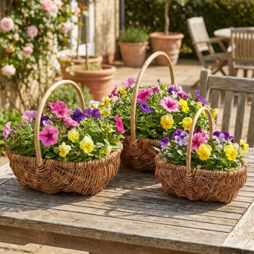 Korb Pflanzkorb geflochten Korb mit Henkel natur 33/28/22cm 3er-Set | Floristik21.de