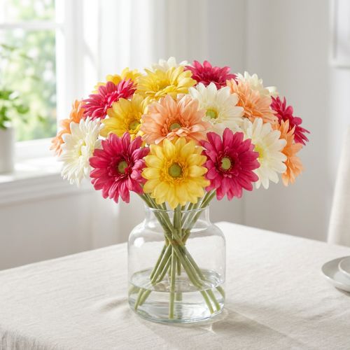 Künstlicher Gerbera Blumenbund 47cm bunt mit 32 Blüten für vielseitige Dekoration | Floristik21.de