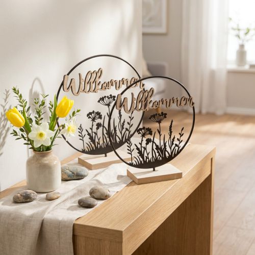 Deko-Ring Willkommen Schwarz Natur Ø20cm 2St Tischdeko Frühling Sommer | Floristik21.de
