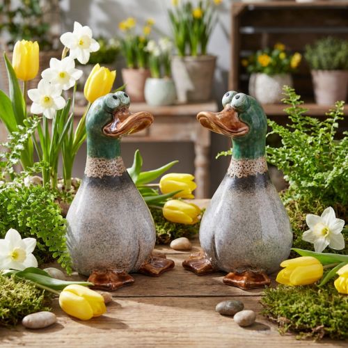 Keramik Deko Enten Braun Grün Sitzend Frühlingsdeko 2er-Set | Floristik21.de