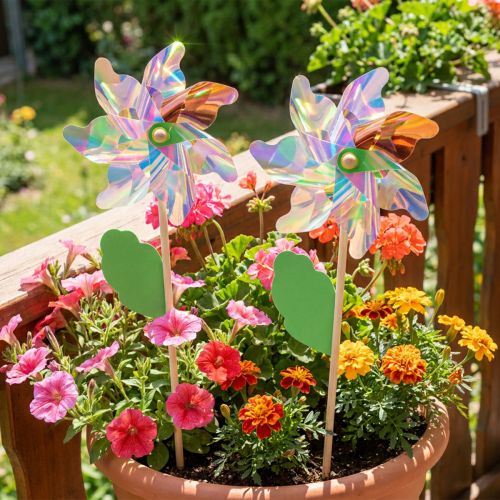 Artikel Dekoratives Windrad Blume mit Blatt, irisierende Farben Ø24cm, 2er-Set