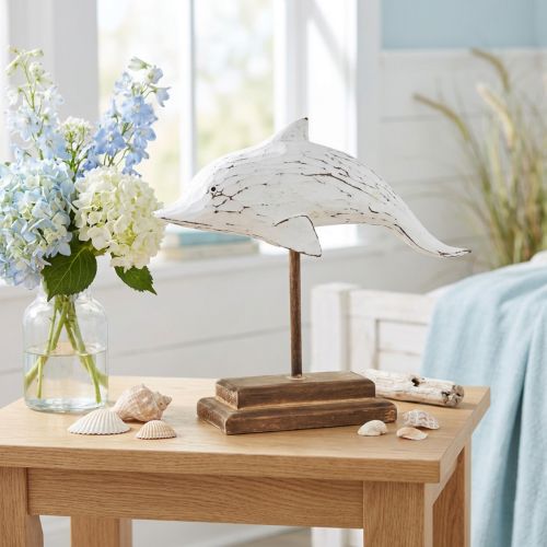 Delphin Deko Albasia Maritime Holzdeko Weiß 28×6,5×26cm | Floristik21.de