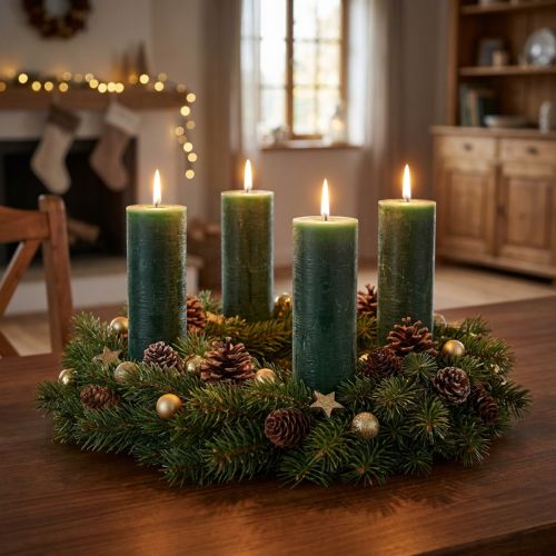 Dunkelgrüne Stabkerzen 34x300mm, lang brennend, 4er-Set für Dekoration & Ambiente | Floristik21.de