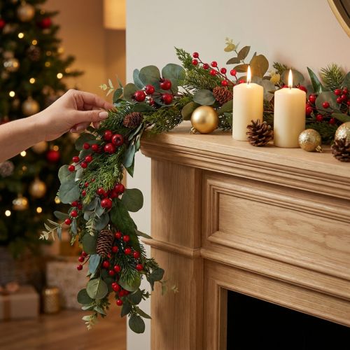 Artikel Weihnachtsgirlande Tannenzweige Eukalyptus Koniferen Beeren 160cm