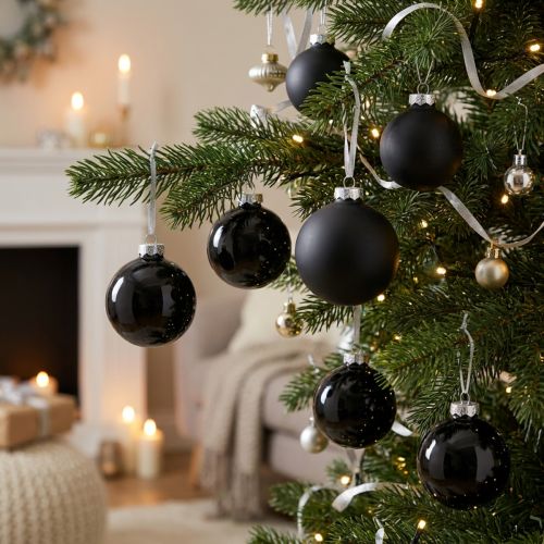 Christbaumkugeln, Baumanhänger, Glaskugeln Schwarz H6,5cm Ø6cm Echtglas 24 St | Floristik21.de