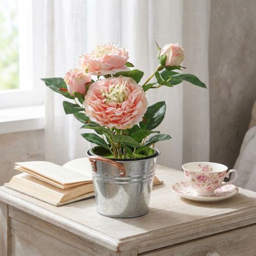 Deko-Rose im Topf – Rosa Pfingstrose aus Seide