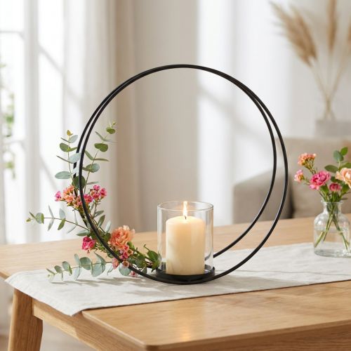 Dekoring Windlicht Metall Kerzenhalter Schwarz Ø35cm | Floristik21.de