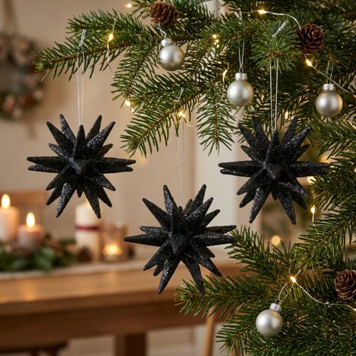 Weihnachtsdeko Sterne zum Aufhängen Schwarz Ø7,5cm 8 St | Floristik21.de