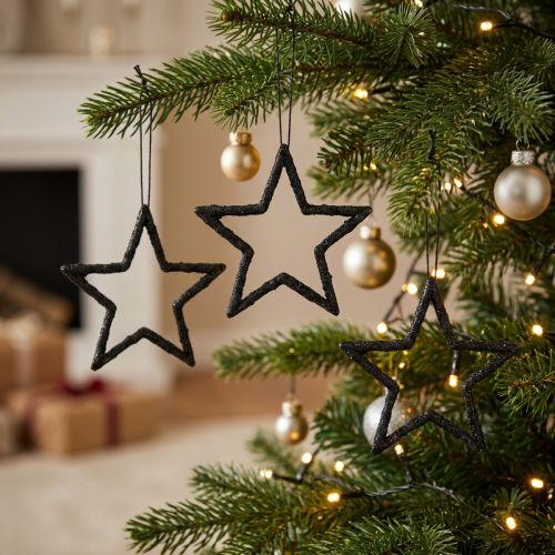 Weihnachtsdeko Stern Anhänger Schwarz Glitter 7,5cm 40St | Floristik21.de