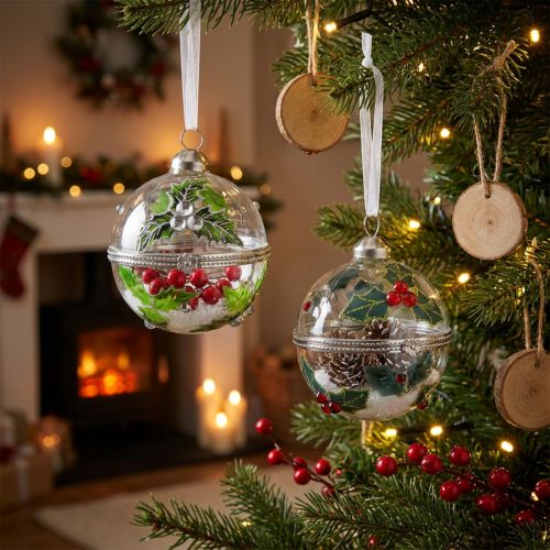 Artikel Christbaumkugeln Glas zum Befüllen Stechpalme Ø6cm 2St