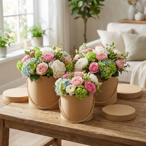 Geschenkbox rund Blumenbox Beige Ø12,5/14,5/16,5cm 3er-Set | Floristik21.de