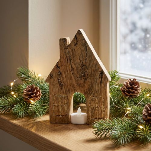 Holzhaus Deko Weihnachtshaus Holzhäuschen Deko Holzaufsteller H15cm | Floristik21.de