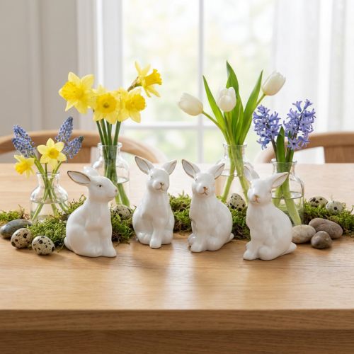Keramik Hase Osterdeko Weiß Gold Osterhase H7,5cm 4St | Floristik21.de