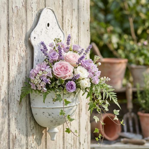 Shabby Chic Wandschale Metall Halbrund Weiß 24cm×10cm×47cm | Floristik21.de
