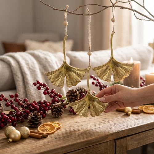 Ginkgoblatt-Anhänger, Adventsdeko, Metalldeko für den Herbst Golden L12cm 12 St | Floristik21.de
