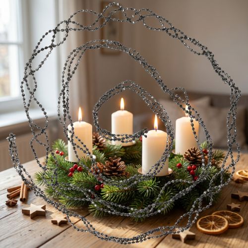 Weihnachtsdeko Perlengirlande Grau 275cm | Floristik21.de