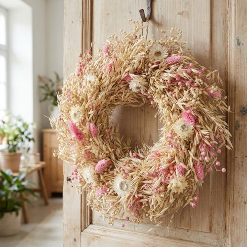 Deko Kranz Haferkranz Naturkranz Strohblumen Rosa Ø29cm | Floristik21.de