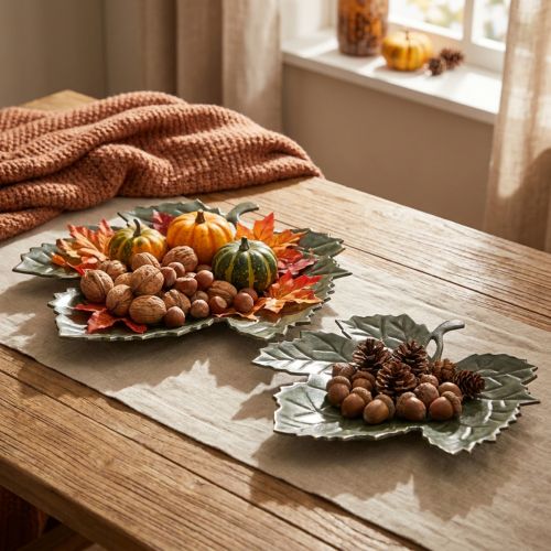 Metall Deko Herbstblätter Dekoschale Ø33/40cm 2er-Set | Floristik21.de