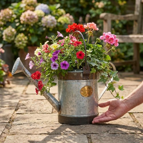 Retro Deko-Gießkanne Metall Vintage Blumenampel 58cm