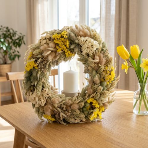 Trockenblumenkranz aus Naturmaterialien, Ø 25 cm, Tisch- und Wanddekoration innen | Floristik21.de