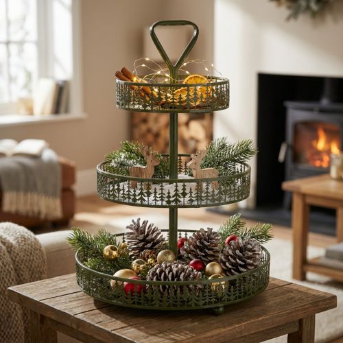 Artikel Metall-Etagere mit Tannenmotiv, 49 cm Höhe, 3 Etagen, Grün