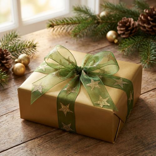 Artikel Sternenband Grün Gold Organzaband Weihnachten B25mm L18m