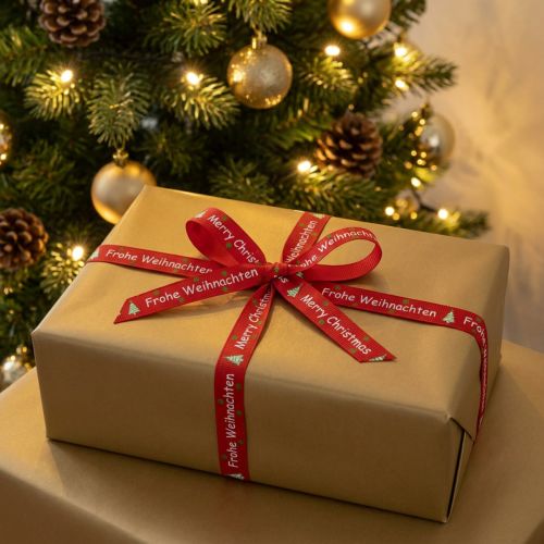 Geschenkband Frohe Weihnachten Rot Weiß B10mm L20m | Floristik21.de