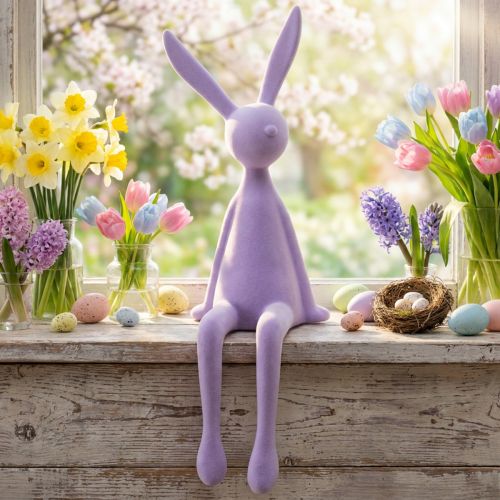 Kantenhocker Hase beflockt Flieder Osterdekoration 56cm | Floristik21.de