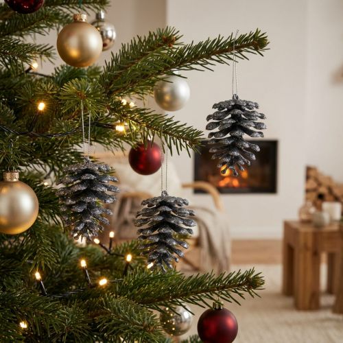 Christbaumschmuck Deko Zapfen Glitter Anthrazit H7cm 6St | Floristik21.de