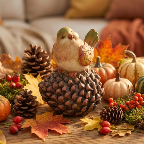 Herbstdeko Vogel Deko Zapfen Vogelfigur Herbst H19cm | Floristik21.de