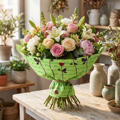Artikel Manschettenpapier Grün Rosen Blumenpapier 25cm 100m