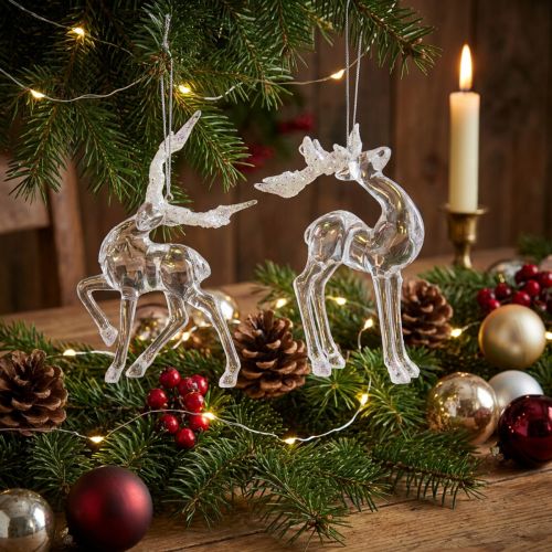 Artikel Festlicher Acryl Hirsch 2er-Set - Weihnachtsbaum Anhänger