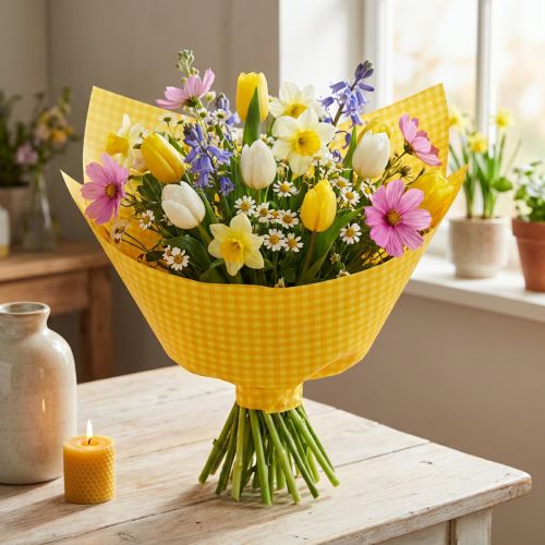Manschettenpapier Seidenpapier Blumenpapier Gelb Karo 25cm 100m | Floristik21.de