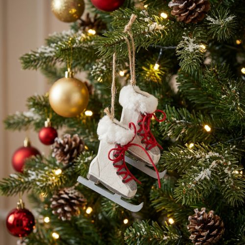 Holz Schlittschuh Weiß zum Hängen 8cm 3 St | Floristik21.de