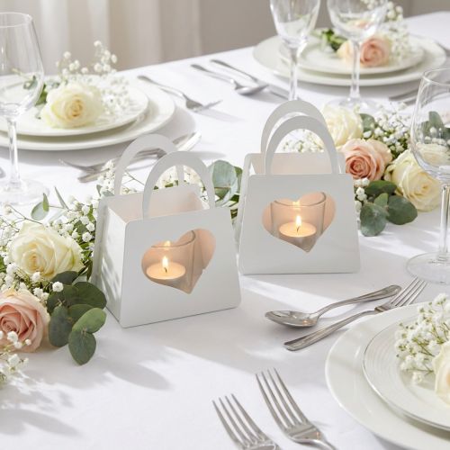Artikel Romantisches Windlicht Metall Deko Tasche Herz Weiß H18cm 2St - Hochzeiten Gartenpartys Geschenk