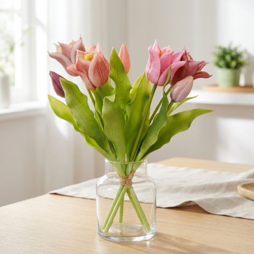 Artikel Künstliche Kronentulpen Blumen Lila Rosa 7er Bund 34cm