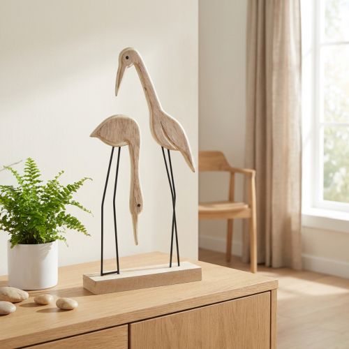 Aufsteller Holz Kranich Paar Dekoration Natur 27,5×13cm – Edle Holzfiguren | Floristik21.de