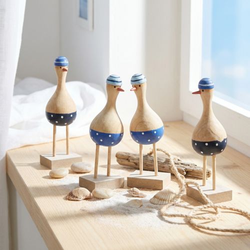 Maritime Holz-Deko Möwen Blau für stilvolle Tischdeko 6er Set H14cm | Floristik21.de